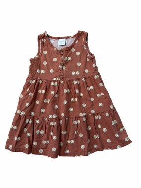 Little Co. Size 5T Neutral Rust Floral Tiered Sleeveless Tank Dress